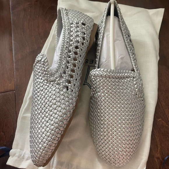 Birdies Shoes - NEW Birdies The Starling Metallic Silver Woven Slip On Vegan Leather Loafers 9.5